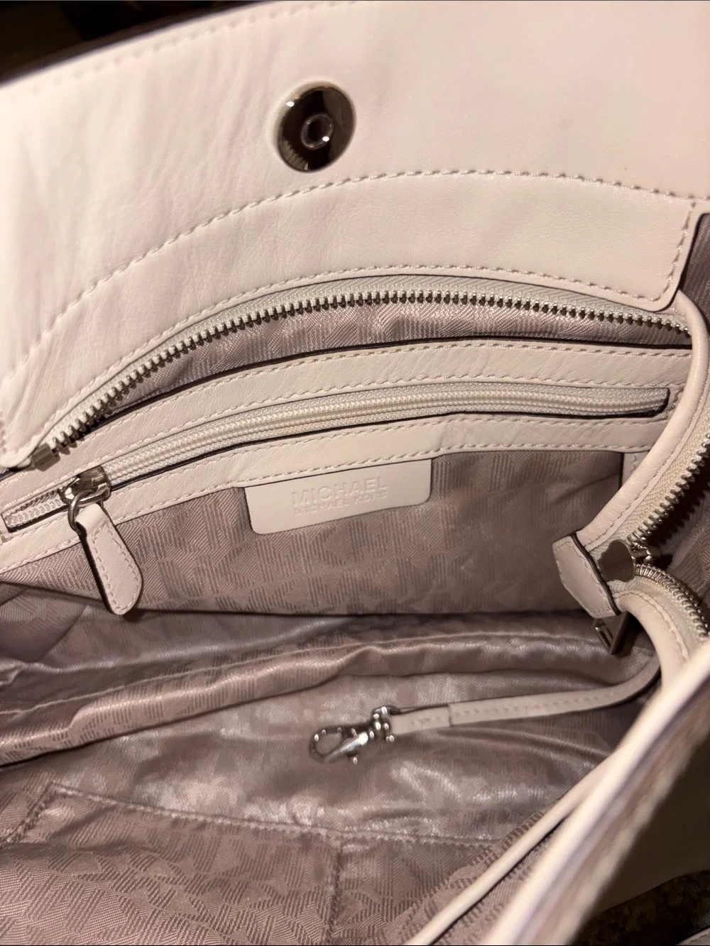 Michael Kors Isabel Large Convertible Shoulder White Leather Bag Python Accent